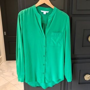 Diane Von Furstenberg Emerald Green Silk Button-Up Blouse